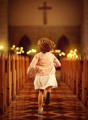 Child running in to church