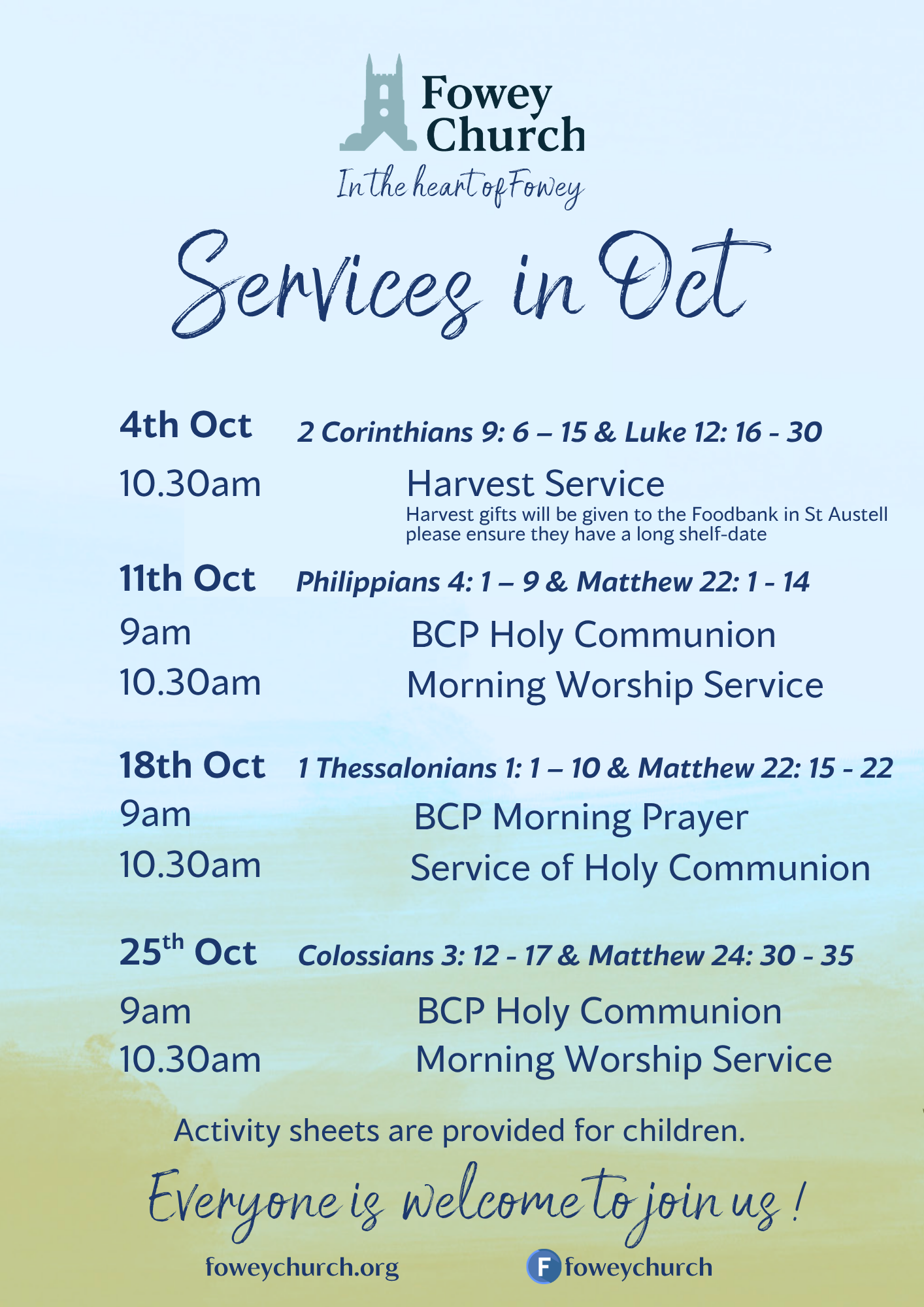 October Services at Fowey Church